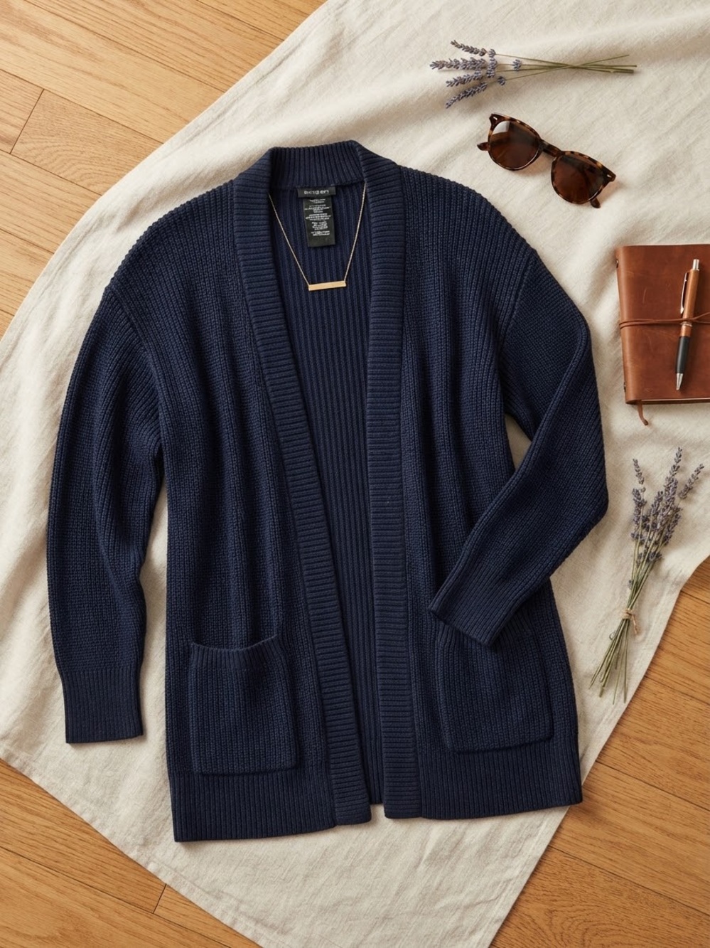 Classic Navy Open-Front Ribbed Cardigan